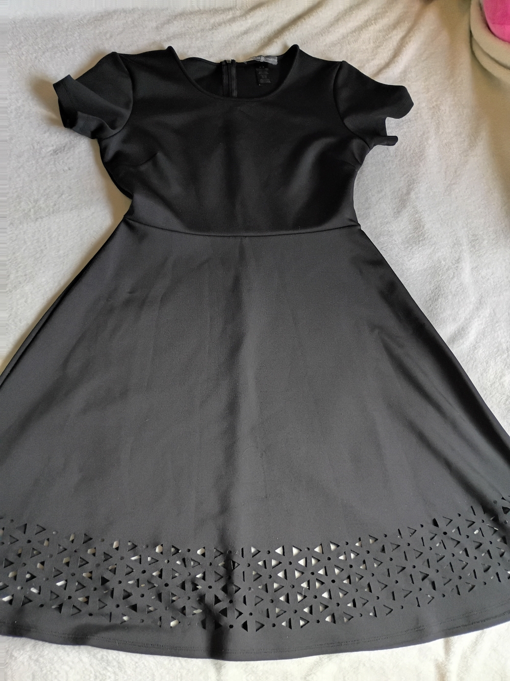 Black Fit-and-Flare Dress with Laser-Cut Hem